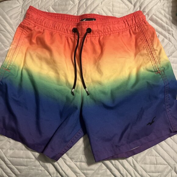 Men’s Small Hollister Bathing Suit Lined Rainbow 5” Inseam - Picture 1 of 4